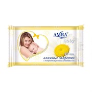 Amra Влажные салфетки освежающие детские с пантенолом и ромашкой 48 шт Amra Влажные салфетки освежающие детские с пантенолом и ромашкой 48 шт